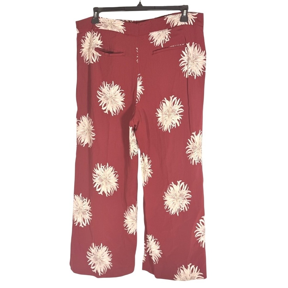 Ann Taylor Tawny Port Red Floral Wide Leg Cropped Pants size 14 style 412214 - Picture 3 of 7